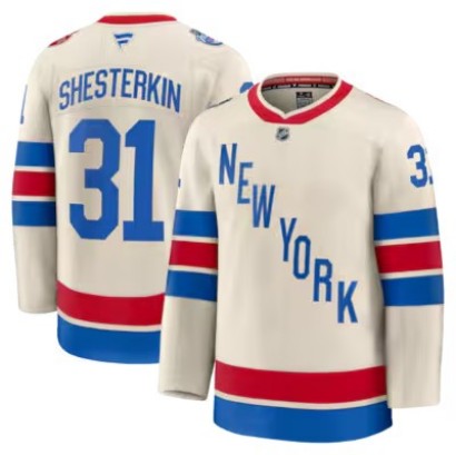 Men's New York Rangers #31 Igor Shesterkin Beige 2026 Winter Classic Premium Stitched Jersey