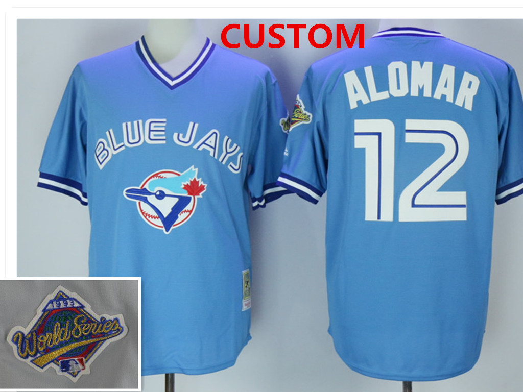 Men's Toronto Blue Jays Custom 1993 Blue Pullover Cooperstown Throwback Stitched Jersey