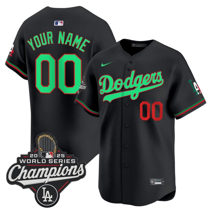 Men's Dodgers Mexico Custom 2025 World Series Champions Nike Limited V2 Stitched Jersey Black