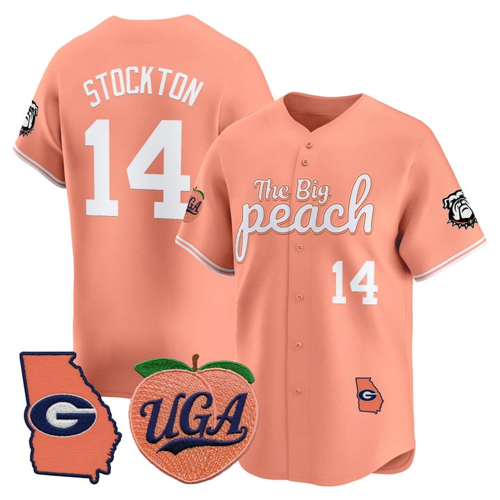 Men's Georgia Bulldogs #14 Gunner Stockton Baseball The Big Peach Nike Limited Stitched Jersey Peach