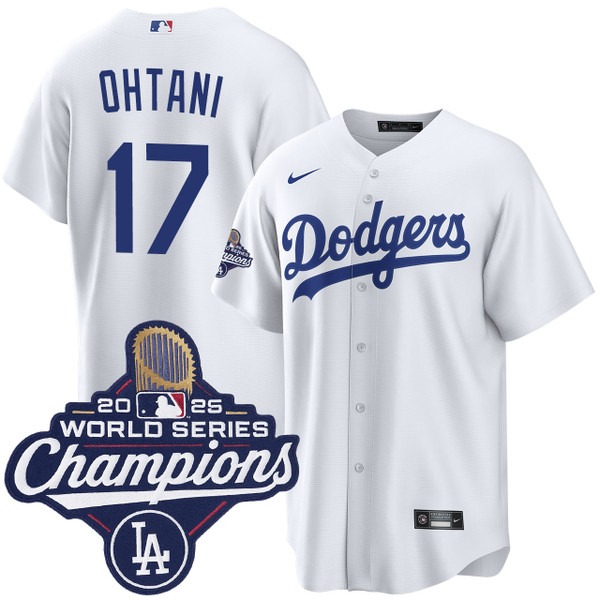 Youth Los Angeles Dodgers #17 Shohei Ohtani Home 2025 World Series Champions Jersey White