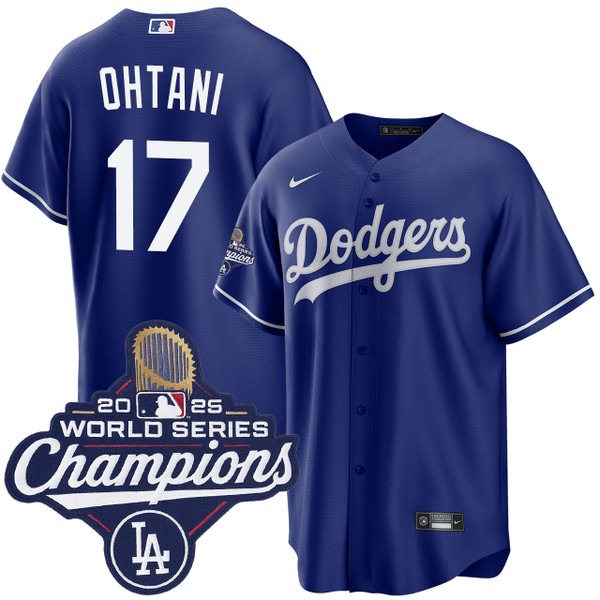 Men's Los Angeles Dodgers #17 Shohei Ohtani Royal 2025 Alternate World Series Champions Jersey