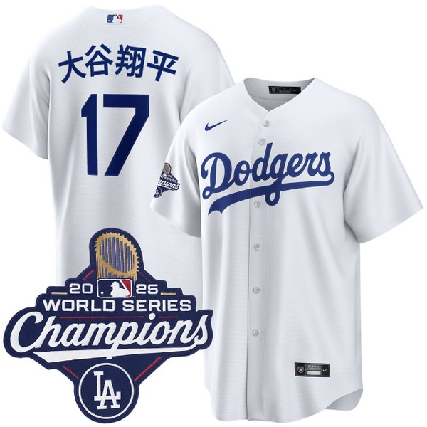 Men's Los Angeles Dodgers #17 大谷翔平 Home 2025 World Series Champions Nike Jersey White