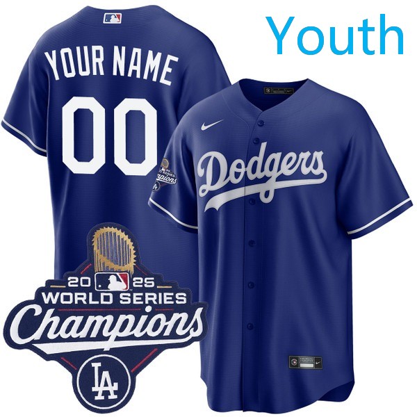 Youth Los Angeles Dodgers Custom Nike Royal 2025 Alternate World Series Champions Jersey