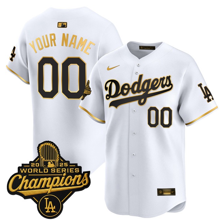 Men's Los Angeles Dodgers Custom 2025 World Series Champions Nike Limited Stitched Jersey White Gold