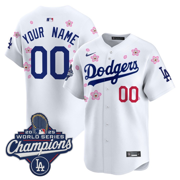 Men's Dodgers Custom 2025 World Series Champions x Tokyo Series Nike Limited Stitched Jersey White