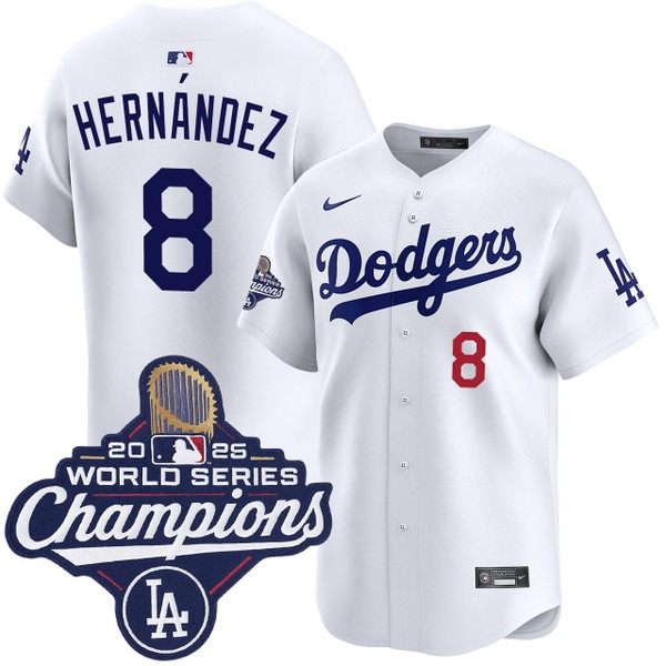 Men's Los Angeles Dodgers #8 Enrique Hernandez Home Limited 2025 World Series Champions Jersey White