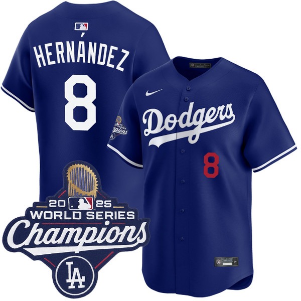 Men's Los Angeles Dodgers #8 Enrique Hernandez Alternate Royal Limited 2025 World Series Champions Jersey
