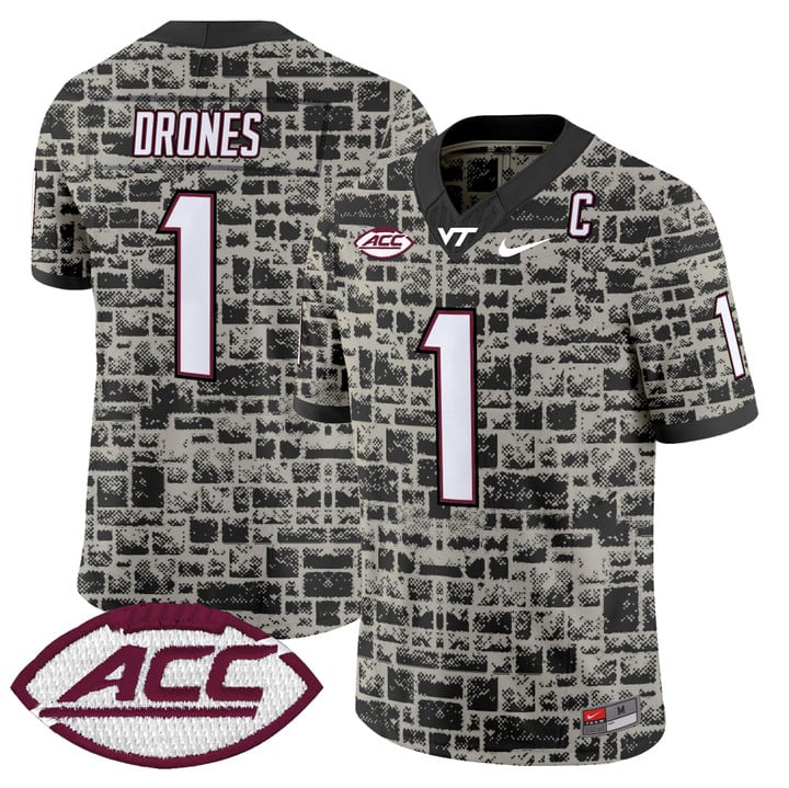 Men's Virginia Tech Hokies #1 Kyron Drones 2025 Nike Stone F.U.S.E. Vapor Limited Stitched football Jersey