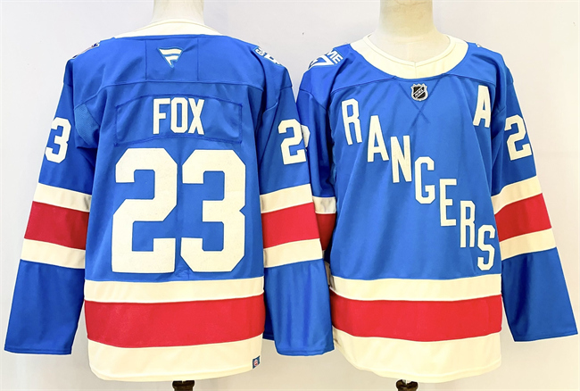 Youth New York Rangers #23 Adam Fox Blue With A Patch Stitched Hockey Jersey