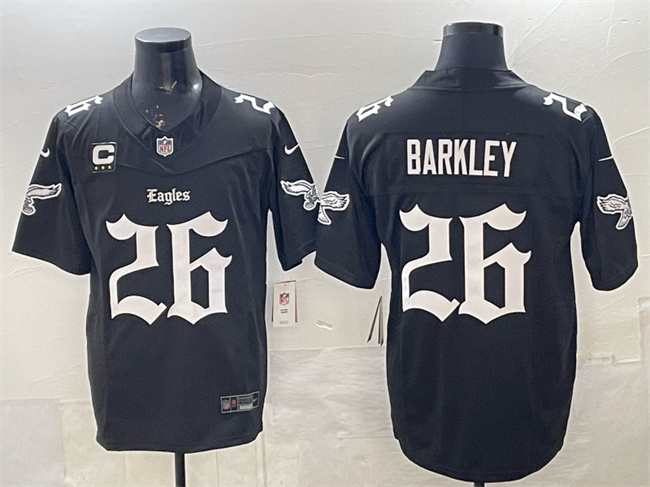 Men's Philadelphia Eagles #26 Saquon Barkley Black 2025 F.U.S.E. 'Gothic Philly Edition' With 3-Star C Patch Vapor Limited Stitched Football Jersey