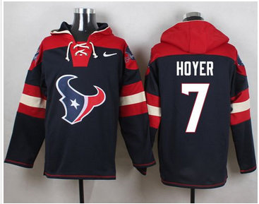 Men's Houston Texans #7 Brian Hoyer Navy Blue Player Stitched Pullover Hoodie