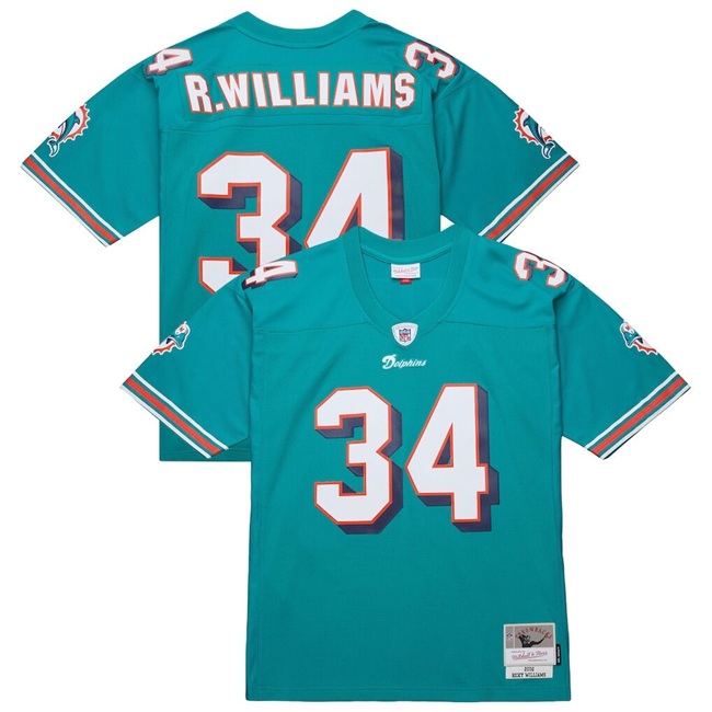 Men's Miami Dolphins #34 Ricky Williams Aqua Throwback Stitched Jersey