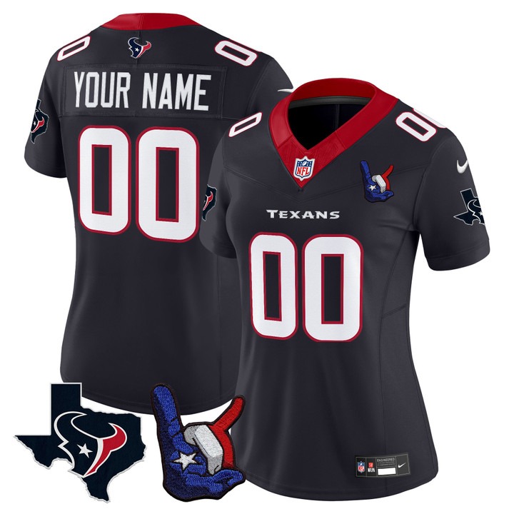 Women's Houston Texans Custom Hand Sign Throwing Up The H Vapor F.U.S.E. Limited Stitched Jersey Navy