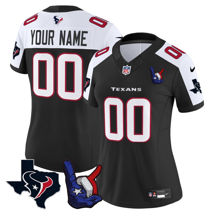 Women's Houston Texans Custom Hand Sign Throwing Up The H Vapor F.U.S.E. Limited Stitched Jersey Black Alternate