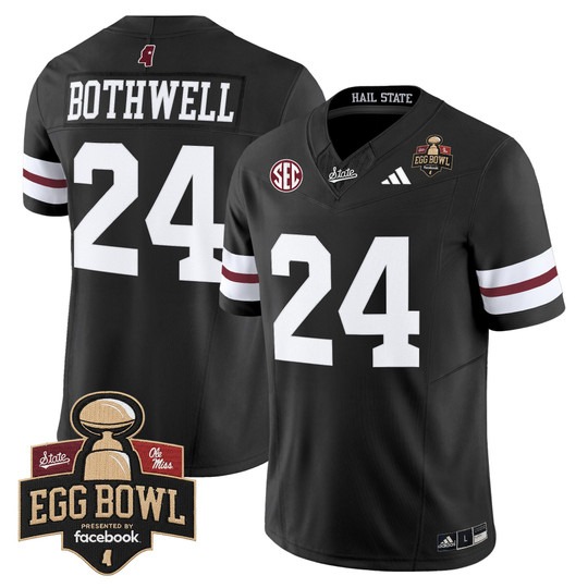 Men's Mississippi State Bulldogs #24 Fluff Bothwell Black 2025 Egg Bowl Vapor Limited Stitched football Jersey