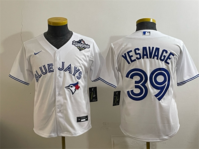 Youth Toronto Blue Jays #39 Trey Yesavage White 2025 World Series Cool Base Stitched Baseball Jersey