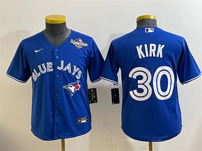 Youth Toronto Blue Jays #30 Alejandro Kirk Royal 2025 World Series Cool Base Stitched Baseball Jersey