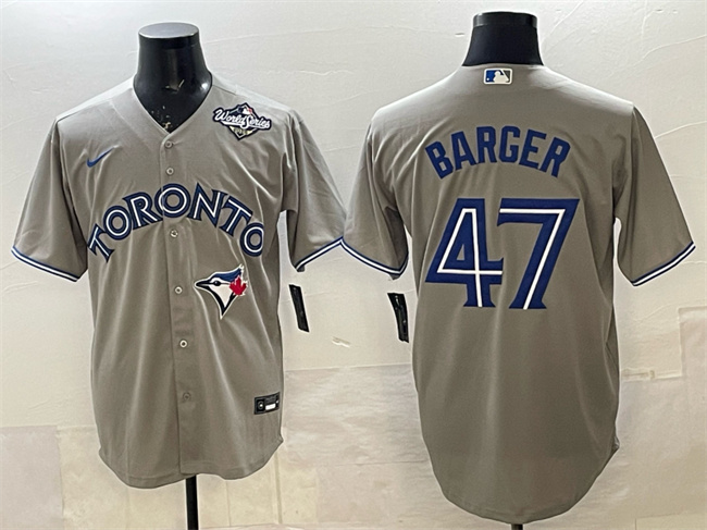Men's Toronto Blue Jays #47 Addison Barger Grey 2025 World Series Cool Base Stitched Baseball Jersey