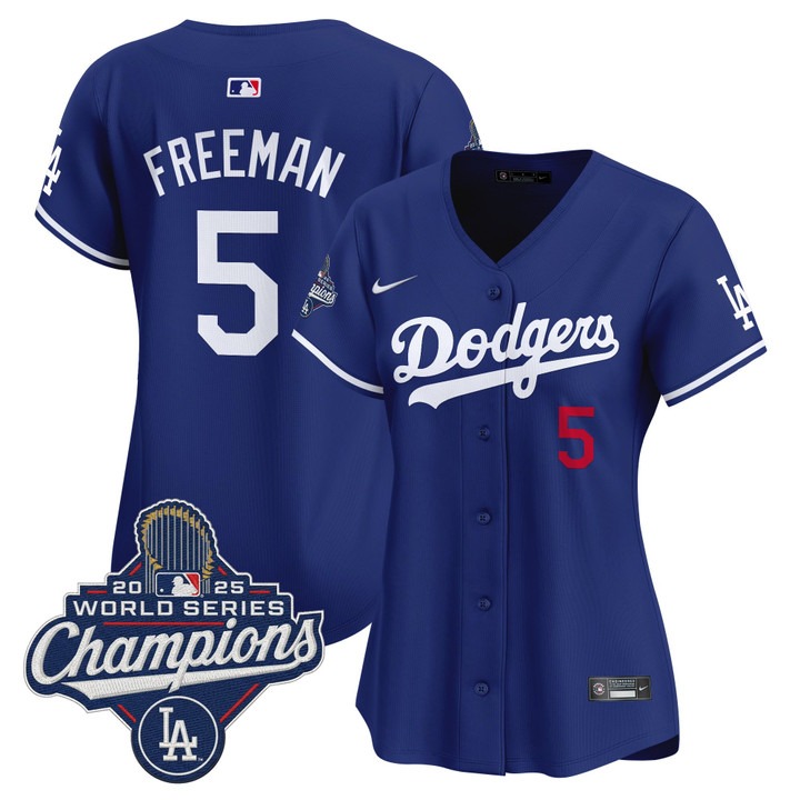 Women's Dodgers #5 Freddie Freeman 2025 World Series Champions Nike Limited Jersey Royal