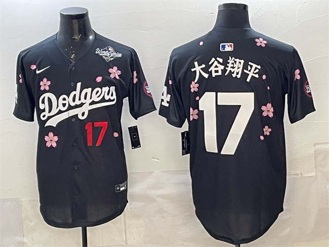 Men's Los Angeles Dodgers #17 大谷翔平 Black 2025 World Series Patch Tokyo Series Limited Stitched Baseball Jersey