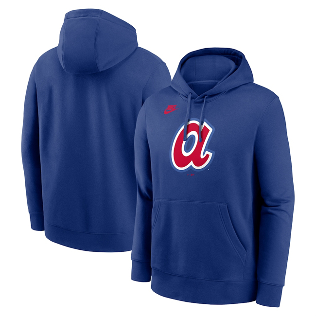 Men's Atlanta Braves Royal Cooperstown Collection Logo Club Pullover Hoodie