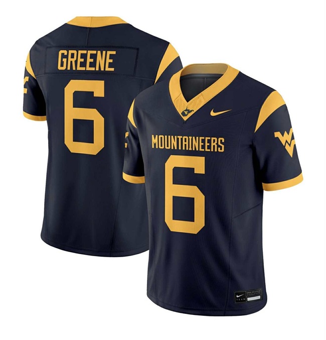 Men's West Virginia Mountaineers #6 Garrett Greene Navy 2025 F.U.S.E. Stitched Jersey