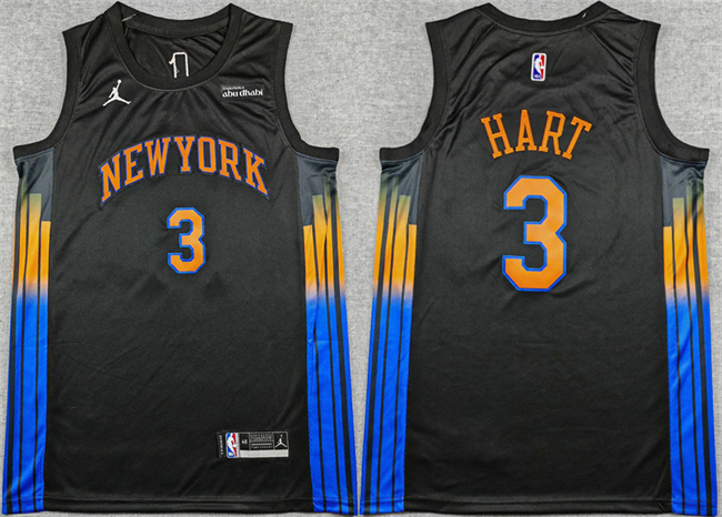 Men's New Yok Knicks #3 Josh Hart Black 2025-26 Statement Edition Stitched Basketball Jersey
