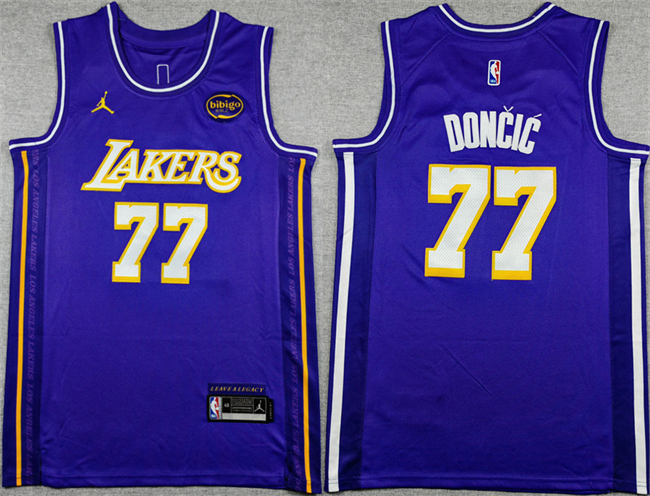 Men's Los Angeles Lakers #77 Luka Doncic Purple Statement Edition Stitched  Basketball Jersey