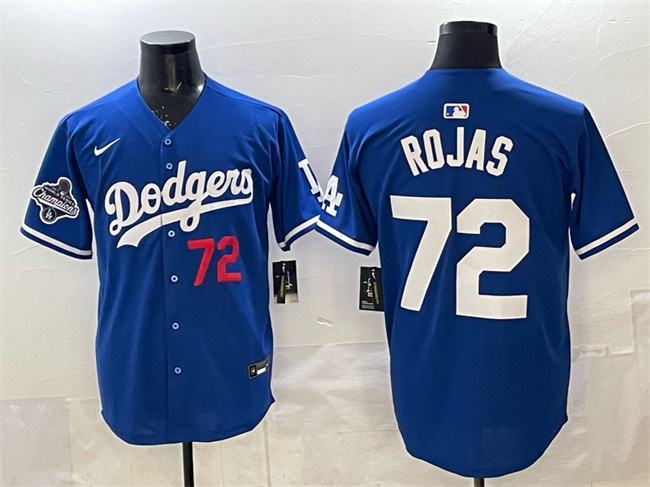 Men's Los Angeles Dodgers #72 Miguel Rojas Royal 2025 World Series Champions Patch Limited Stitched Baseball Jersey