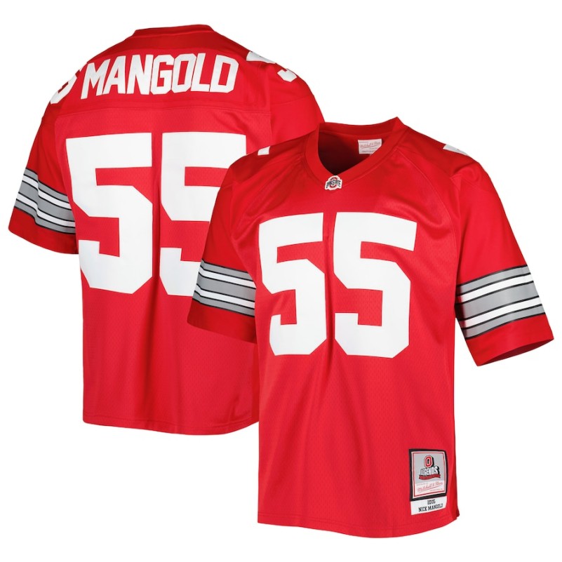 Men's Ohio State Buckeyes #55 Nick Mangold Scarlet 2005 Replica Throwback Jersey