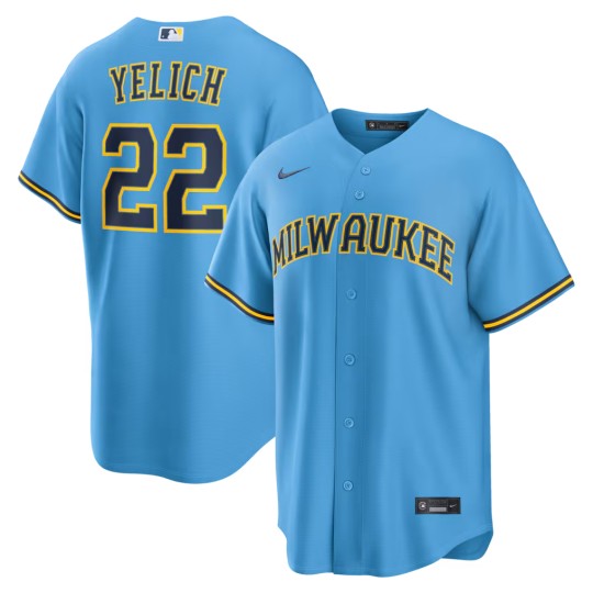Men's Milwaukee Brewers #22 Christian Yelich Light Blue Nike Road Replica Jersey