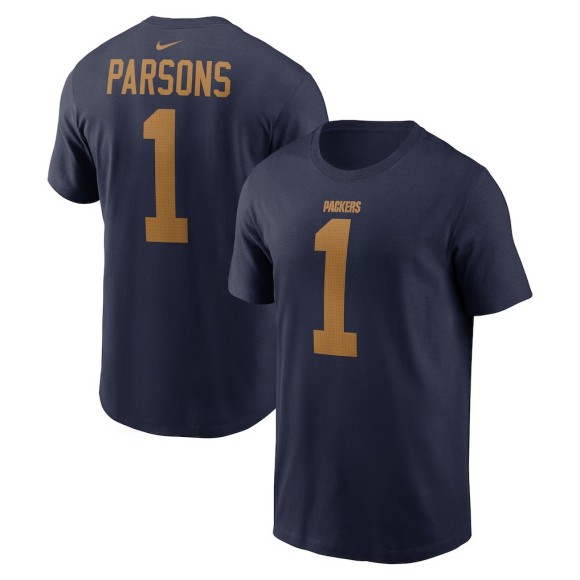 Men's Green Bay Packers #1 Micah Parsons Navy Nike The 1923 Classic Name & Number T-Shirt