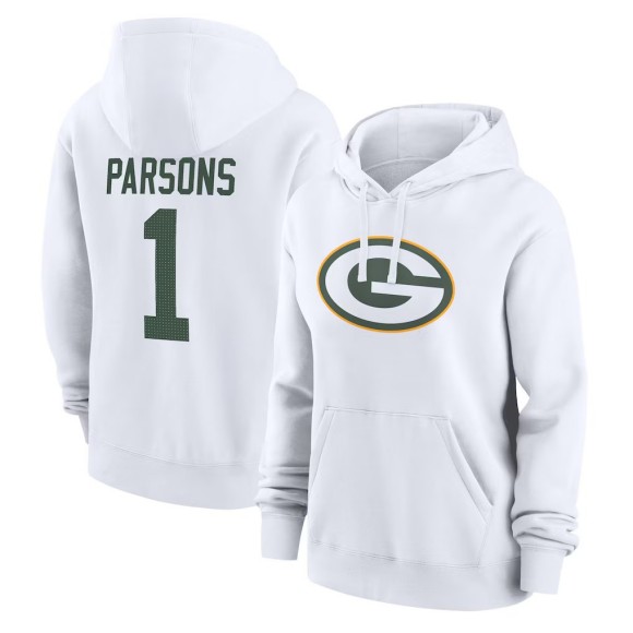 Women's Green Bay Packers #1 Micah Parsons White Nike Player Name & Number Fleece Hoodie