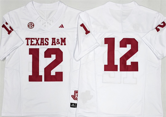 Men's Texas A&M Aggies Lions #12 Premier Strategy White 2025 F.U.S.E. Stitched Jersey