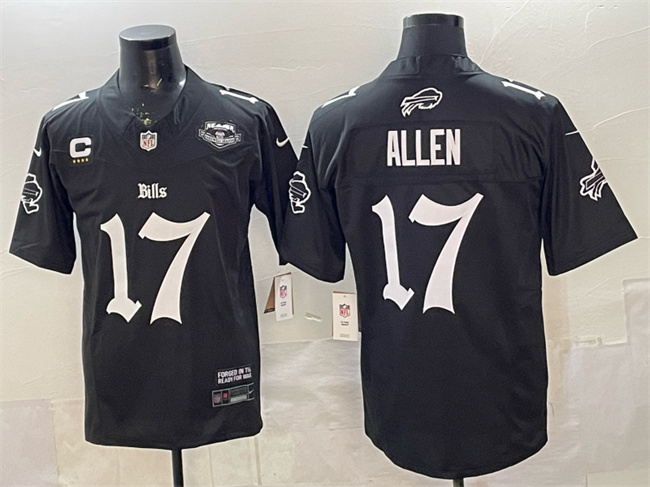 Men's Buffalo Bills #17 Josh Allen Black 2025 F.U.S.E. 'Gothic Cold Front Edition' With Farewell Patch & 4-Star C Patch Vapor Limited Stitched Football Jersey