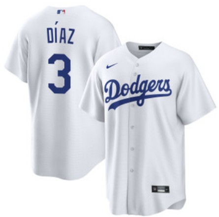 Men's Los Angeles Dodgers #3 Edwin Diaz White Home Cool Base Stitched Baseball Jersey