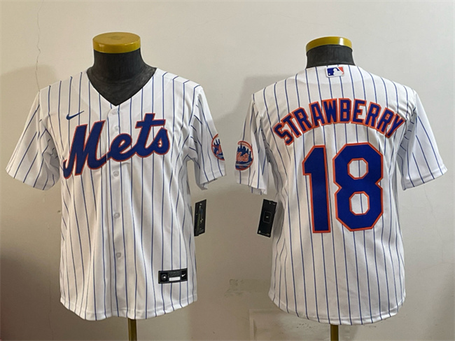 Youth New York Mets #18 Darryl Strawberry White Cool Base Stitched Baseball Jersey