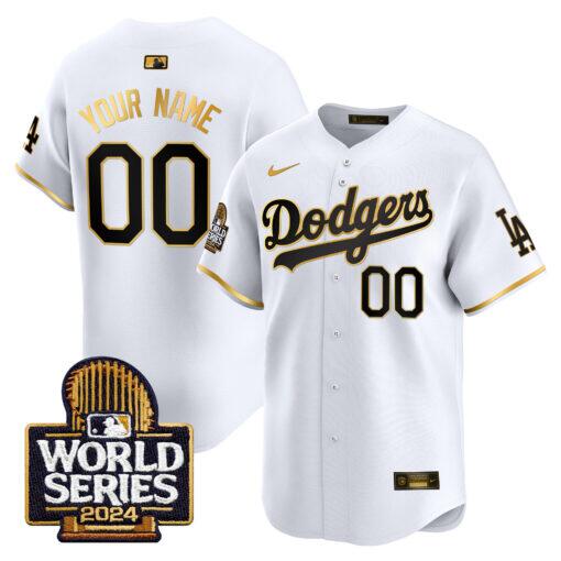 Men's & Women's & Youth Los Angeles Dodgers Active Player Custom White Gold 2024 World Series Champions Limited Stitched Baseball Jersey