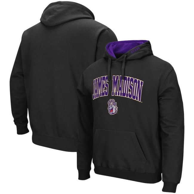 Men's James Madison Dukes Colosseum Arch and Logo Pullover Black all stitched Hoodie