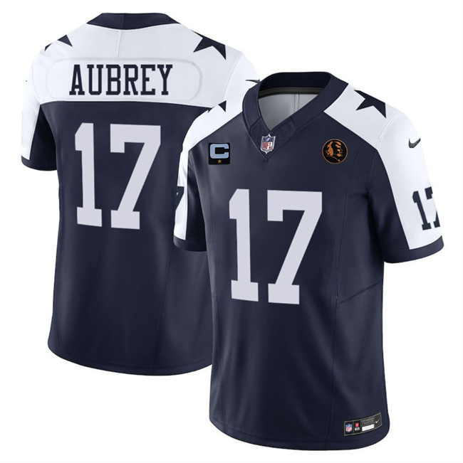 Men's Dallas Cowboys #17 Brandon Aubrey Navy 2025 F.U.S.E. With John Madden Patch And 1-Star C Patch Thanksgiving Vapor Limited Stitched Football Jersey