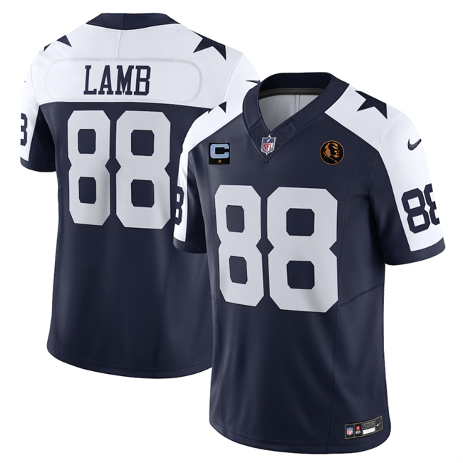 Men's Dallas Cowboys #88 CeeDee Lamb Navy 2025 F.U.S.E. With John Madden Patch And 1-Star C Patch Thanksgiving Vapor Limited Stitched Football Jersey