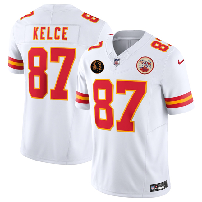Men's Kansas City Chiefs #87 Travis Kelce White 2025 F.U.S.E. John Madden Patch Vapor Untouchable Limited Stitched Football Jersey