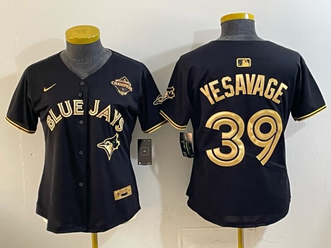 Women's Toronto Blue Jays #39 Trey Yesavage Black Gold 2025 American League Champions Limited Stitched Baseball Jersey