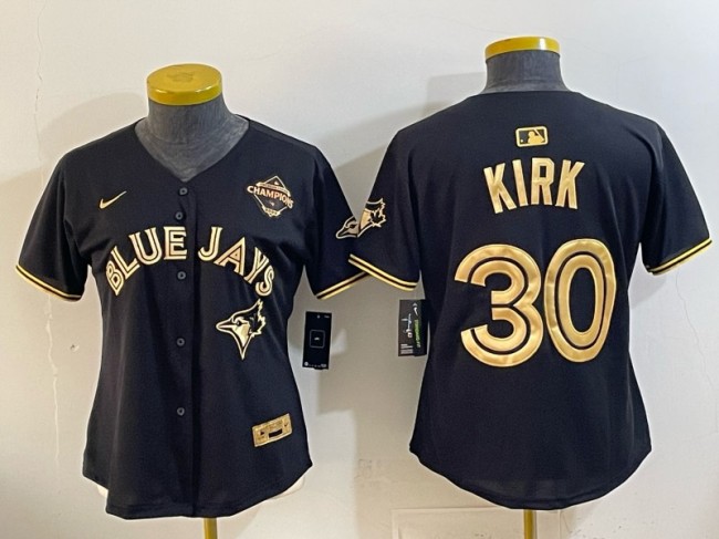 Women's Toronto Blue Jays #30 Alejandro Kirk Black Gold 2025 American League Champions Limited Stitched Baseball Jersey