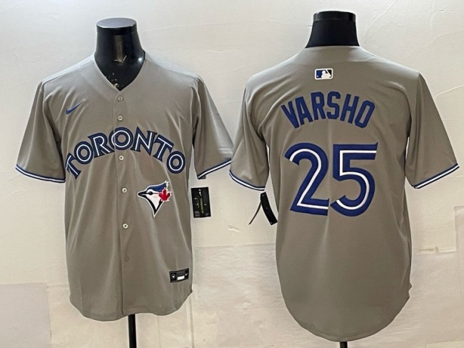 Men's Toronto Blue Jays #25 Daulton Varsho Grey Cool Base Stitched Baseball Jersey