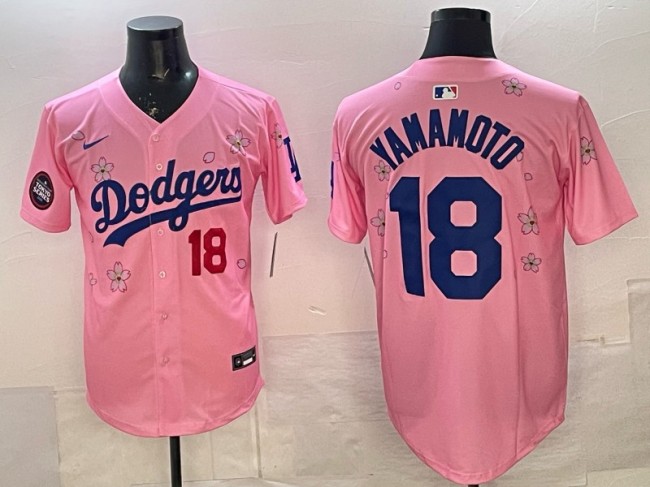 Men's Los Angeles Dodgers #18 Yoshinobu Yamamoto Pink 2025 Tokyo Series Limited Jersey