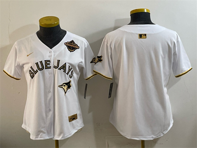 Women's Toronto Blue Jays Blank White Gold 2025 American League Champions Limited Stitched Baseball Jersey(Run Small)