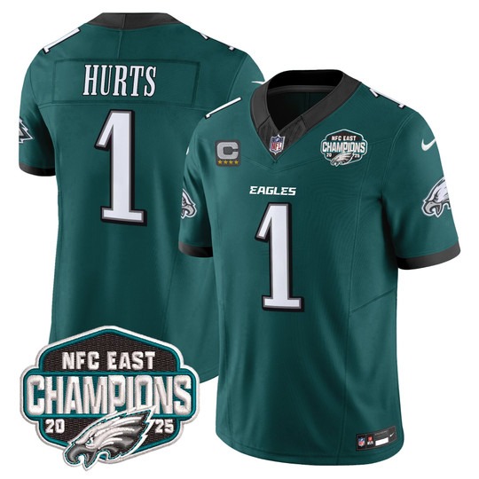 Men's Philadelphia Eagles #1 Jalen Hurts Green F.U.S.E. 2025 NFC East Division Champions Vapor Limited Stitched Jersey