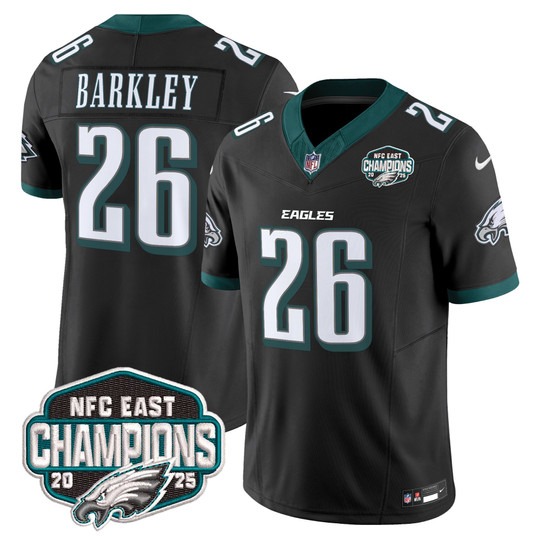Men's Philadelphia Eagles #26 Saquon Barkley Black F.U.S.E. 2025 NFC East Division Champions Vapor Limited Stitched Jersey